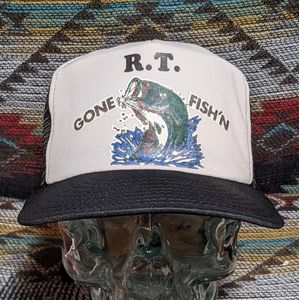 80s Gone Fishing BLK/WHT Foam Mesh Trucker Snapback. Cleaned and reshaped.